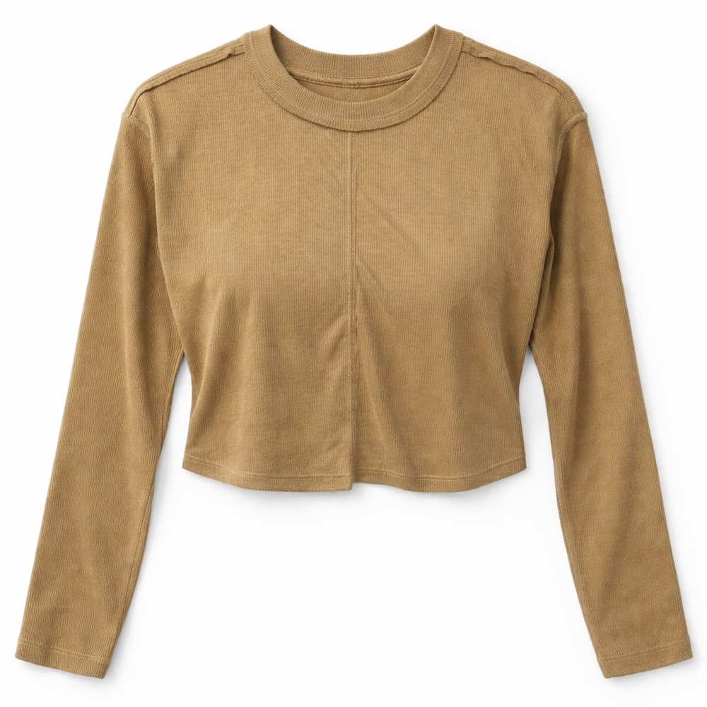 Free People Ribbed Crop Top XS Open Back Cutout Boho Fitted Long Sleeve Brown - Picture 9 of 10